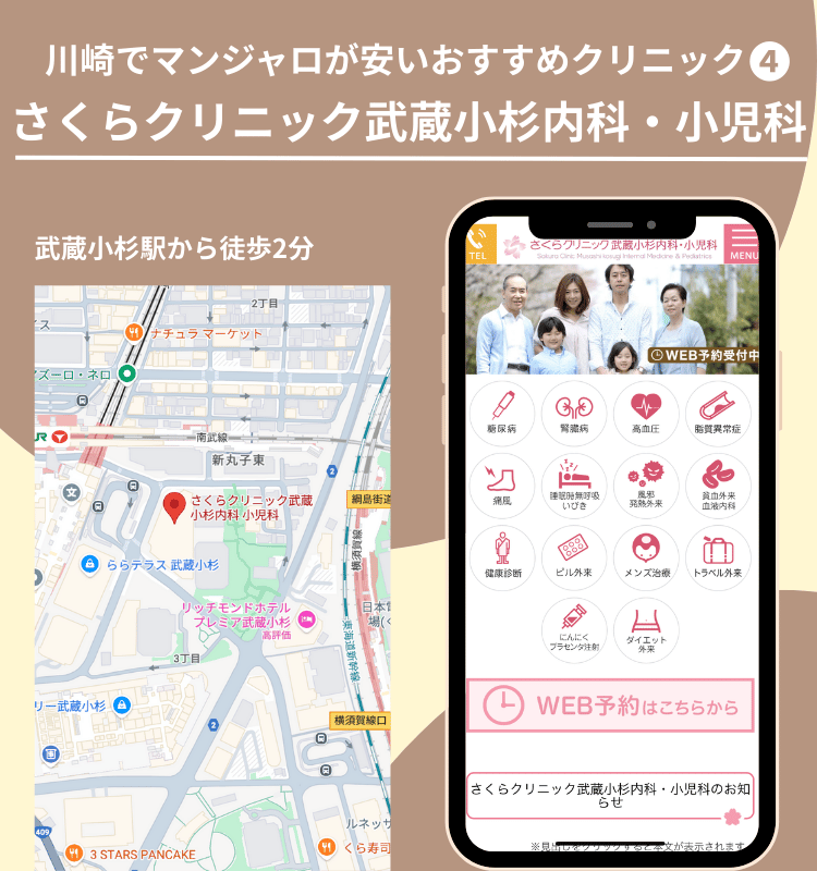 川崎でマンジャロが安いおすすめクリニック4さくらクリニック武蔵小杉内科・小児科