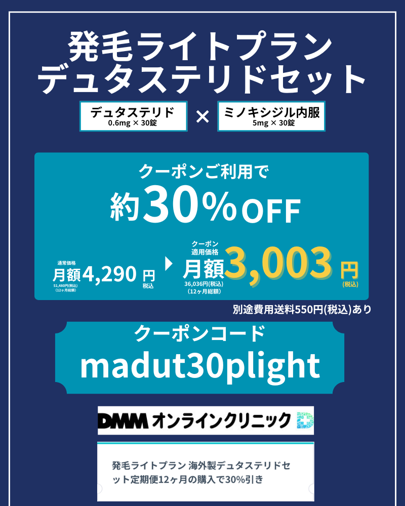 発毛ライトプランデュタステリドセットのAGAクーポンコード情報