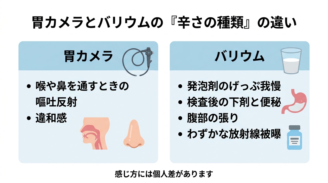 胃カメラとバリウムはどっちが辛い？苦痛・精度・費用と選び方を解説の解説画像